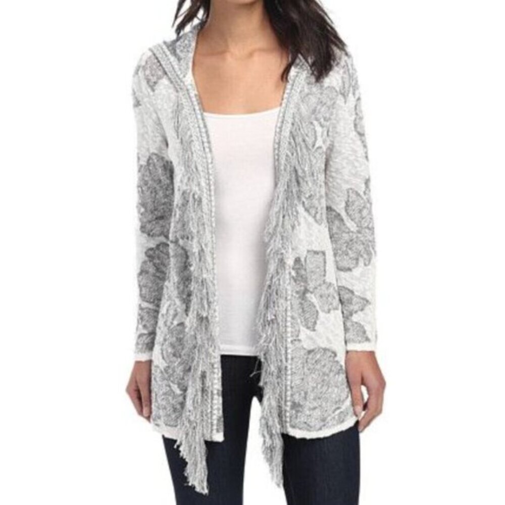 NIC+ZOE NIC ZOE Fringe Benefits Cream Ivory Floral Open Cardigan Sweater PETITE